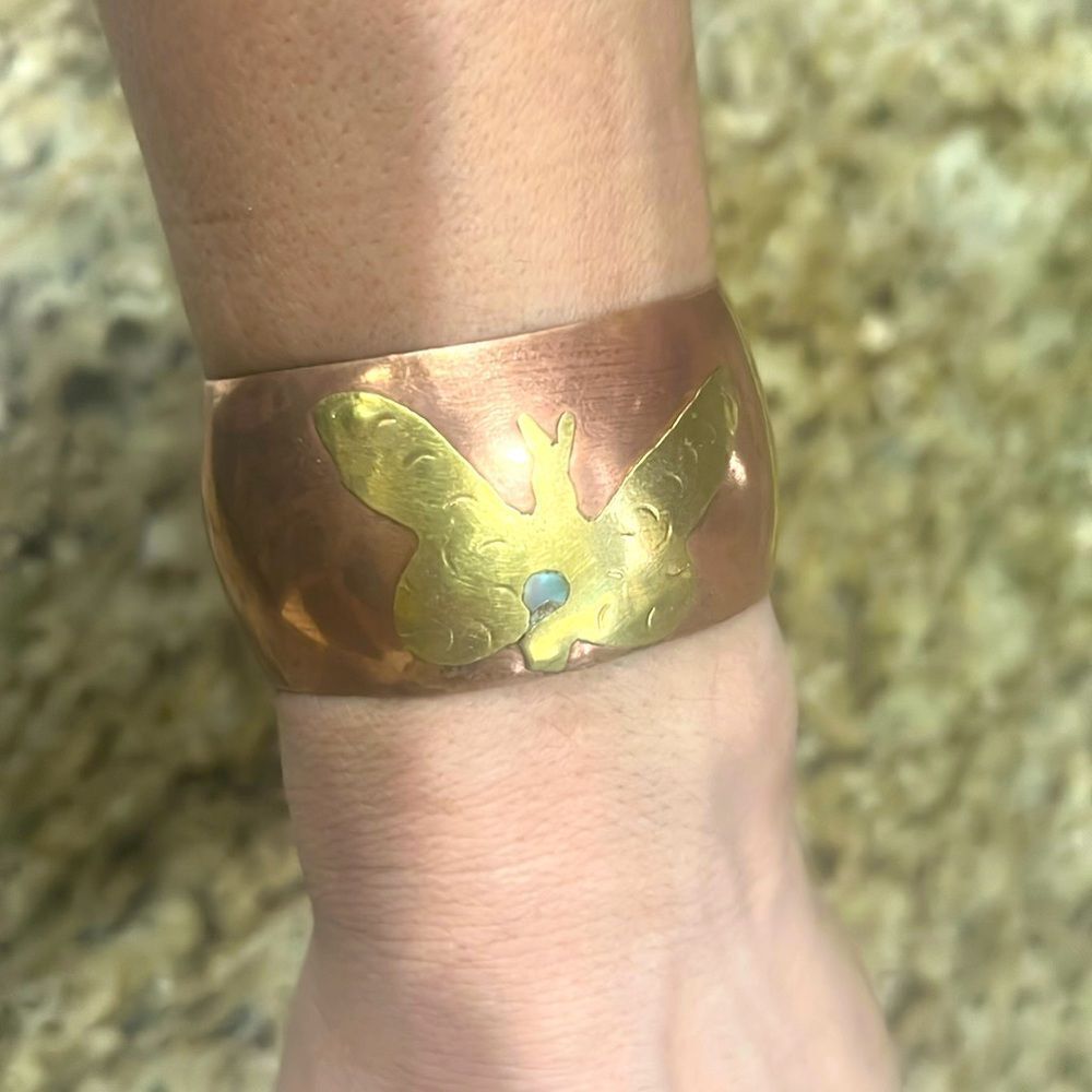 Vintage copper and gold butterfly bracelet